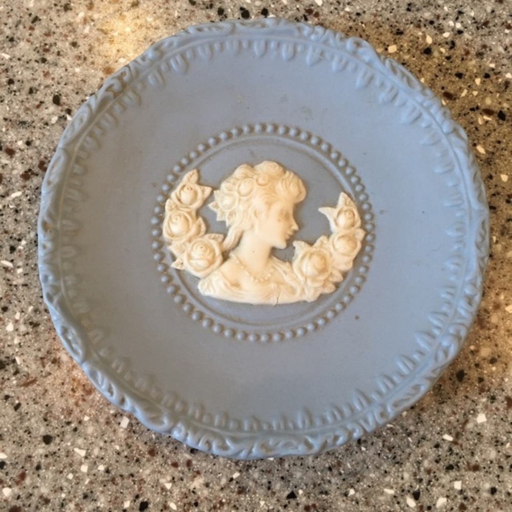 Vintage Blue Cameo Trinket Dish Romantic Feminine